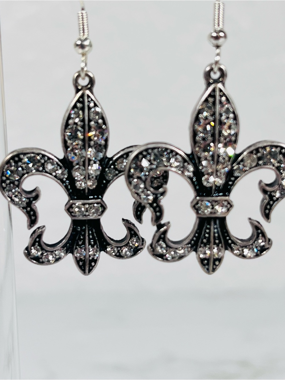Fleur-de-Lis Rhinestone Earrings - Picture 2 of 9